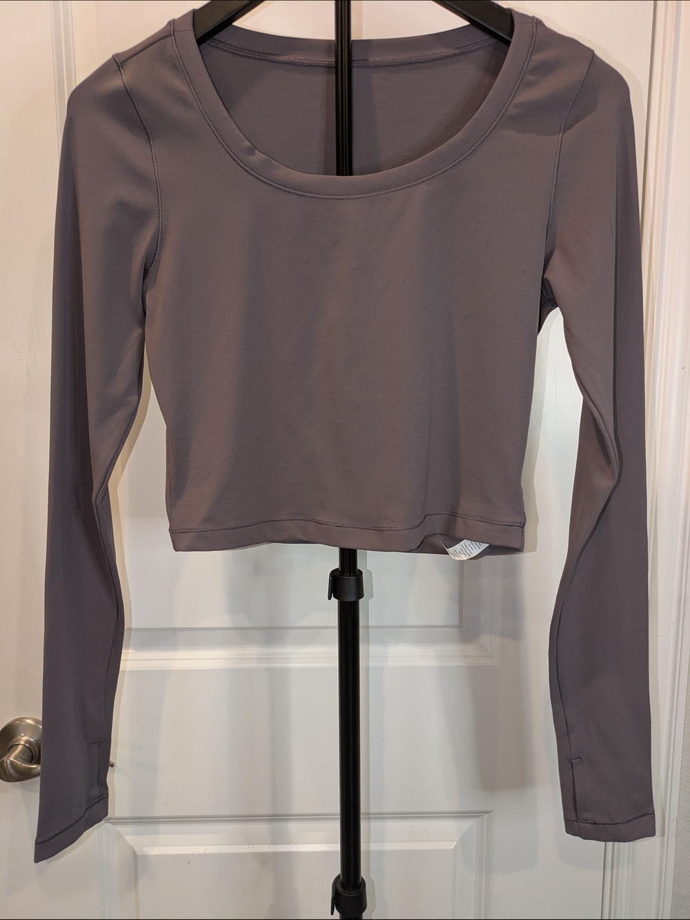 NWT CRZ Yoga Long Sleeve Crop Top Tornado Grey Size S 4-6 Athletic Activewear